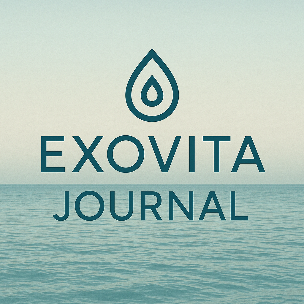 Exovita Journal logo with a water droplet icon and text on a light blue background.