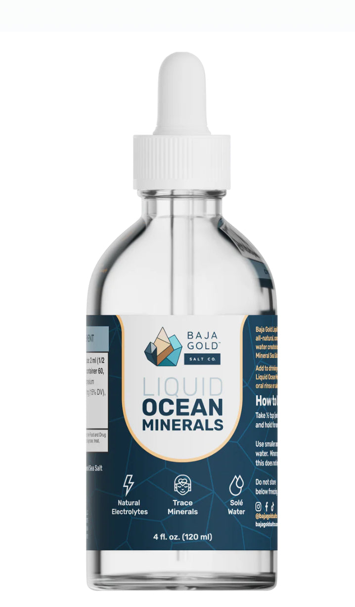 Bottle of Baja Gold Liquid Ocean Minerals on a white background