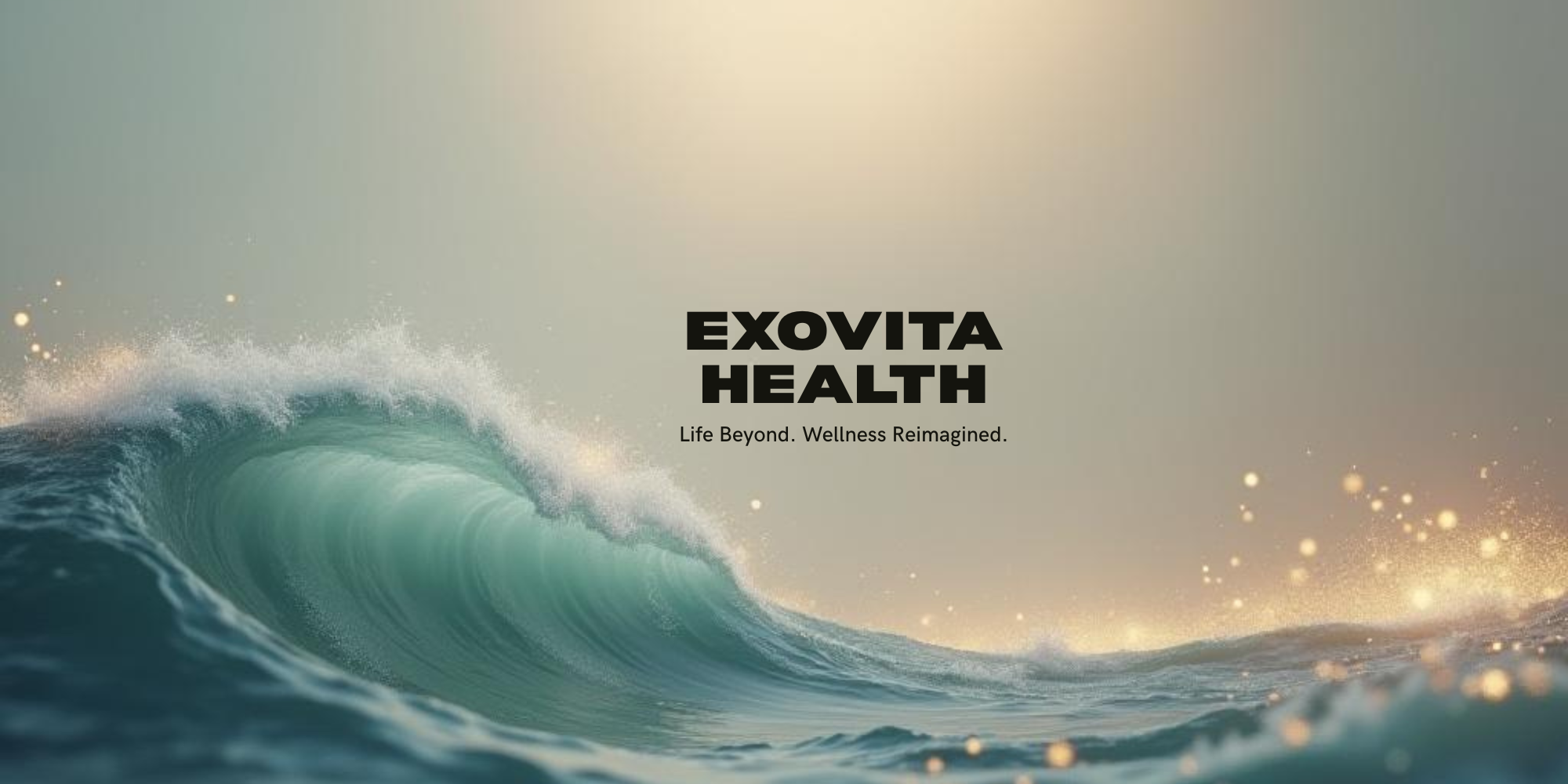 Exovita Health logo with a wave design in the background