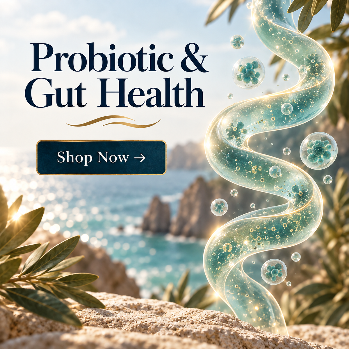 Blue supplement container labeled 'Body Health Probiotic' on a white background