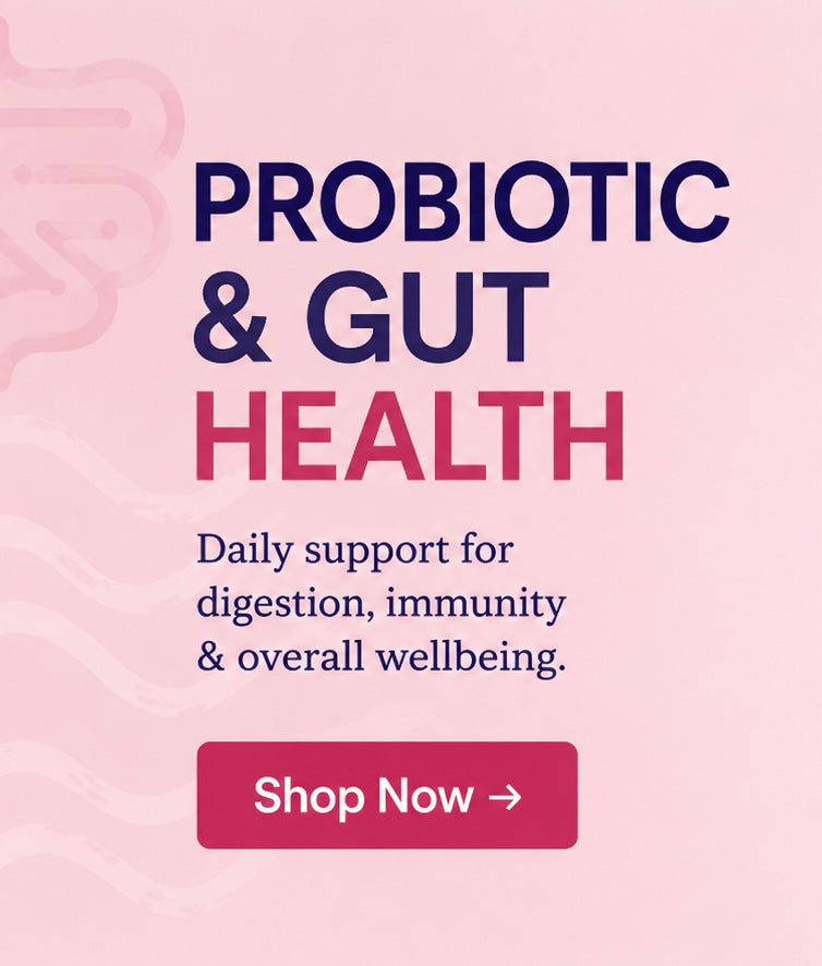 Blue supplement container labeled 'Body Health Probiotic' on a white background
