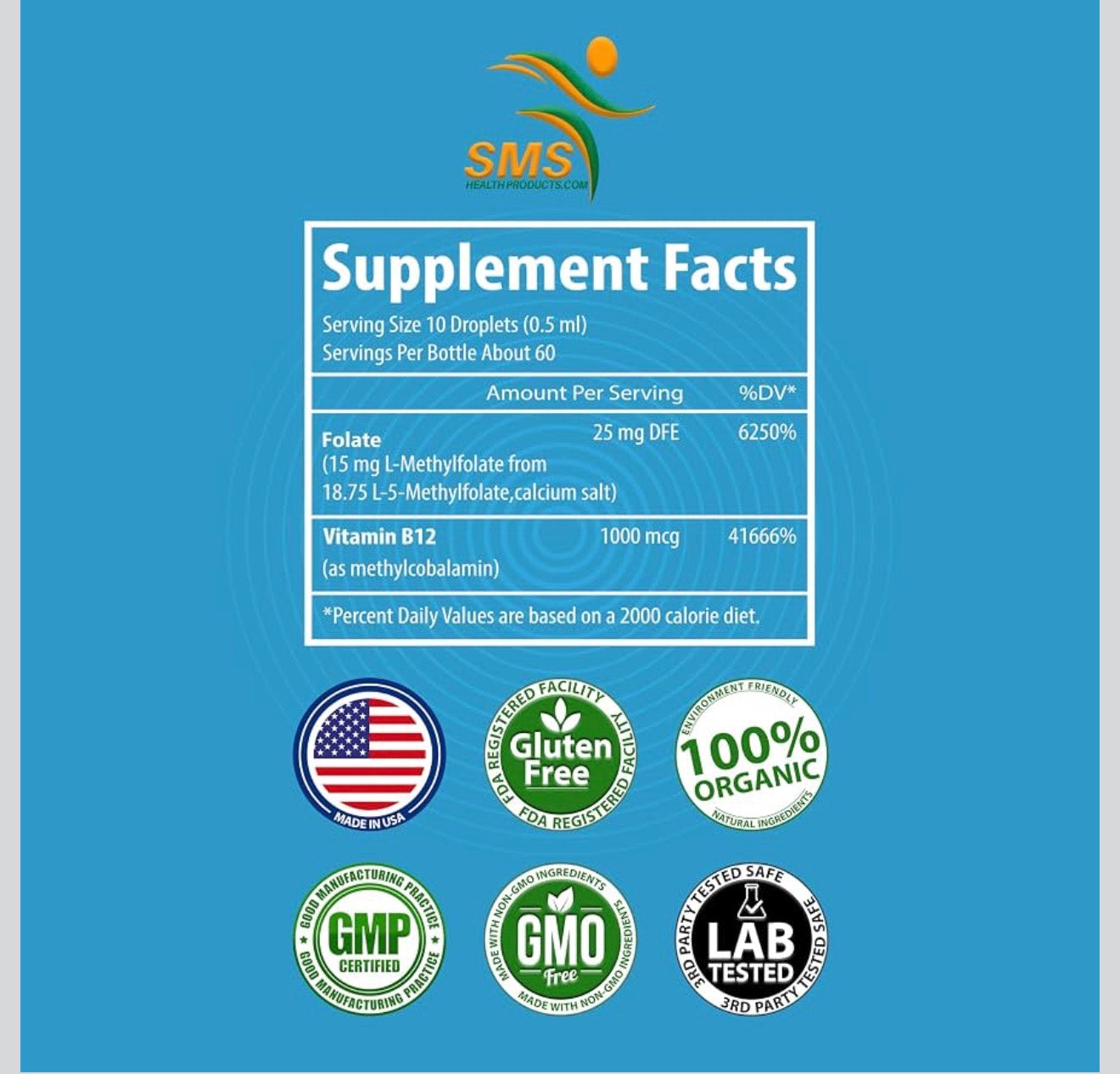 L-Methylfolate 15 mg + Methyl B12 Liquid Drops | 5-MTHF | 60 mL