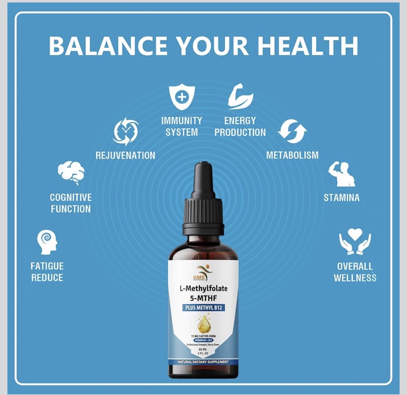 L-Methylfolate 15 mg + Methyl B12 Liquid Drops | 5-MTHF | 60 mL