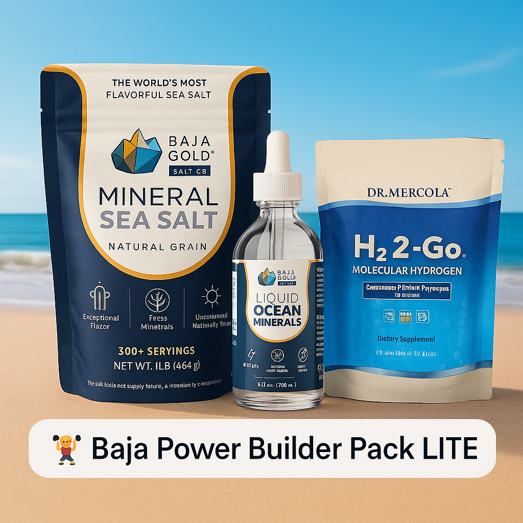 Three health and wellness products on a beach with ocean view