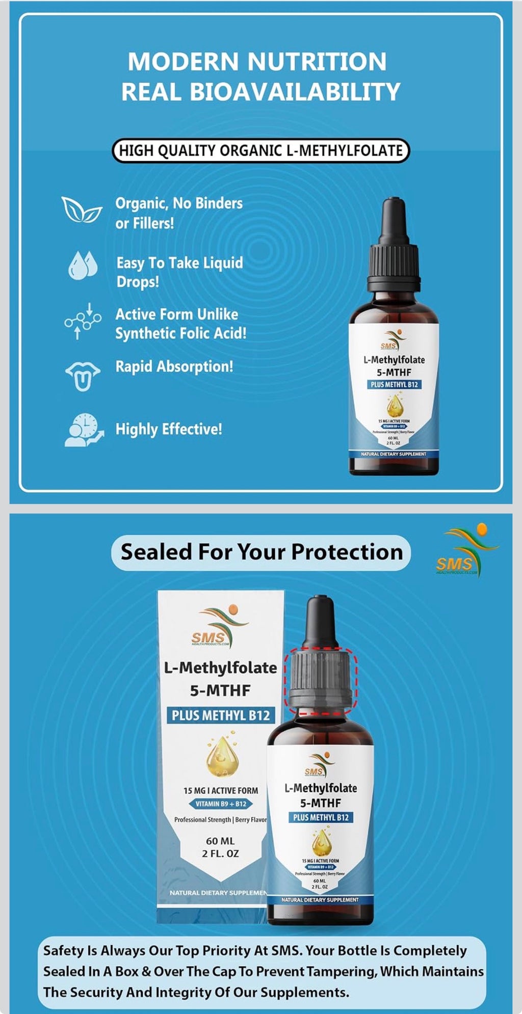 L-Methylfolate 15 mg + Methyl B12 Liquid Drops | 5-MTHF | 60 mL