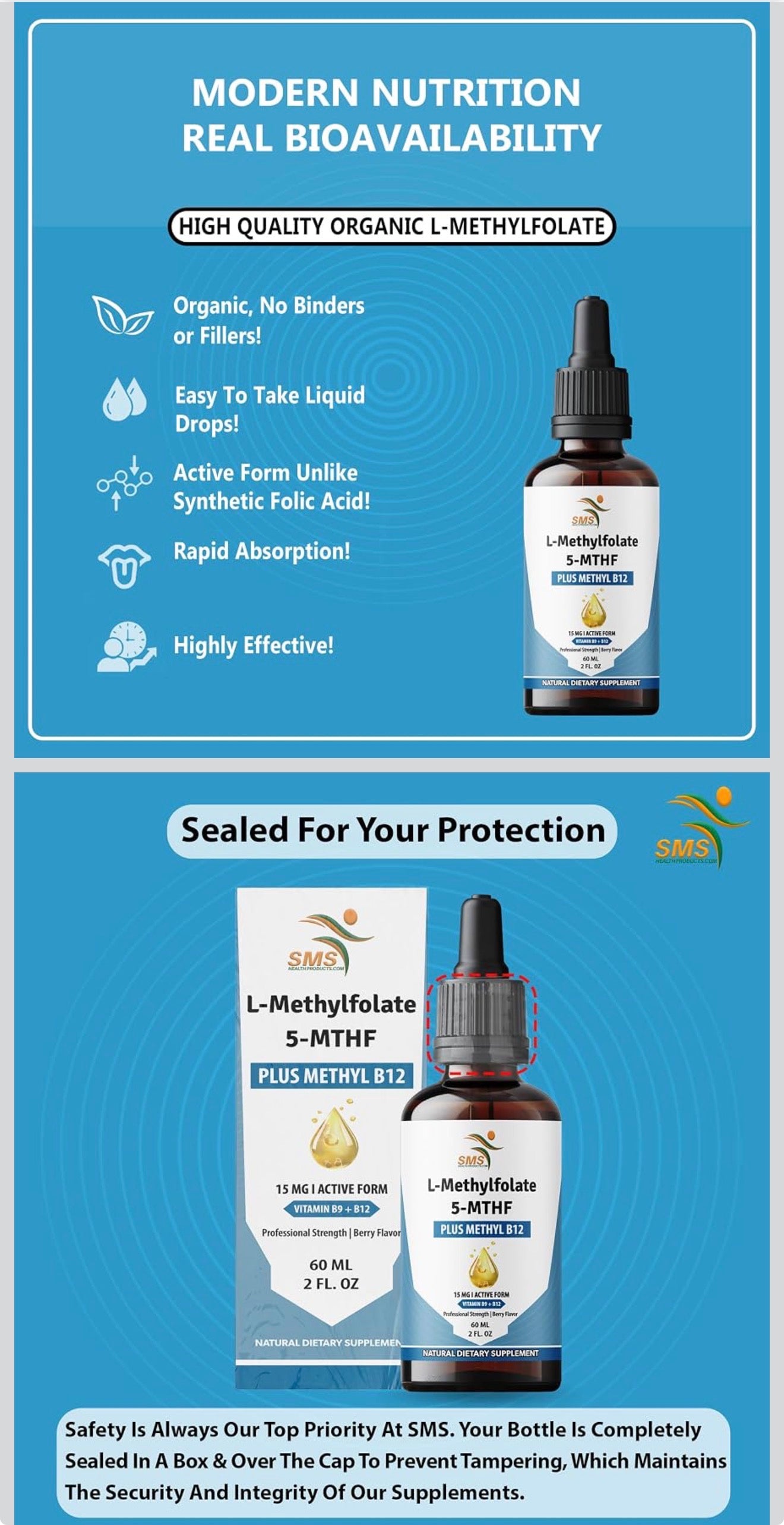 L-Methylfolate 15 mg + Methyl B12 Liquid Drops | 5-MTHF | 60 mL