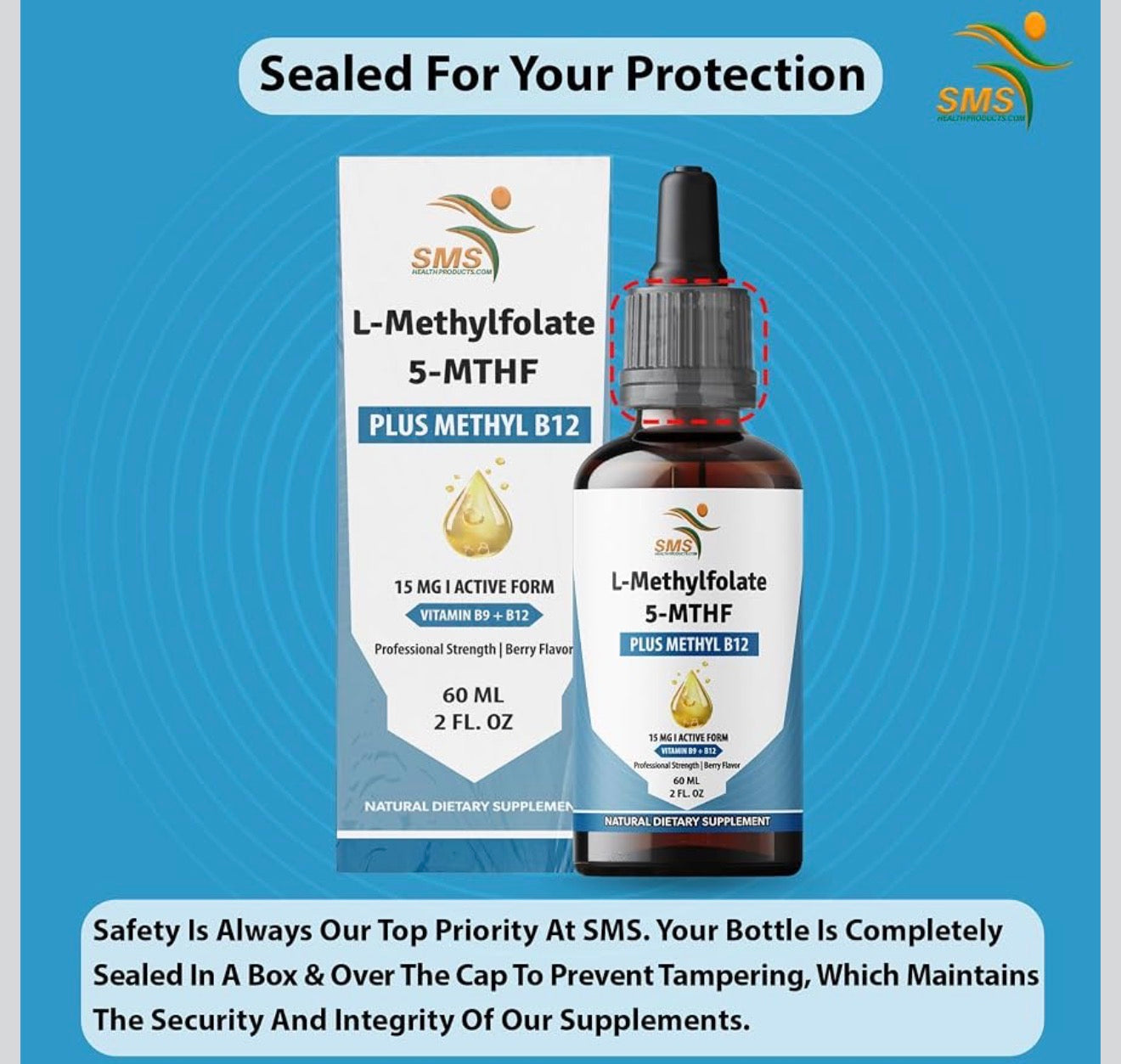 L-Methylfolate 15 mg + Methyl B12 Liquid Drops | 5-MTHF | 60 mL
