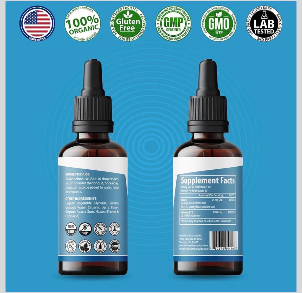 L-Methylfolate 15 mg + Methyl B12 Liquid Drops | 5-MTHF | 60 mL