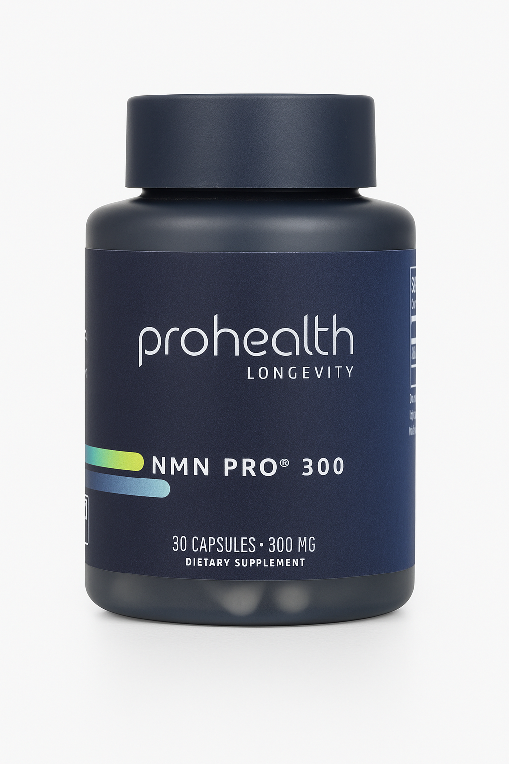Supplement bottle labeled 'prohealth Longevity NMN Pro 300' on a white background