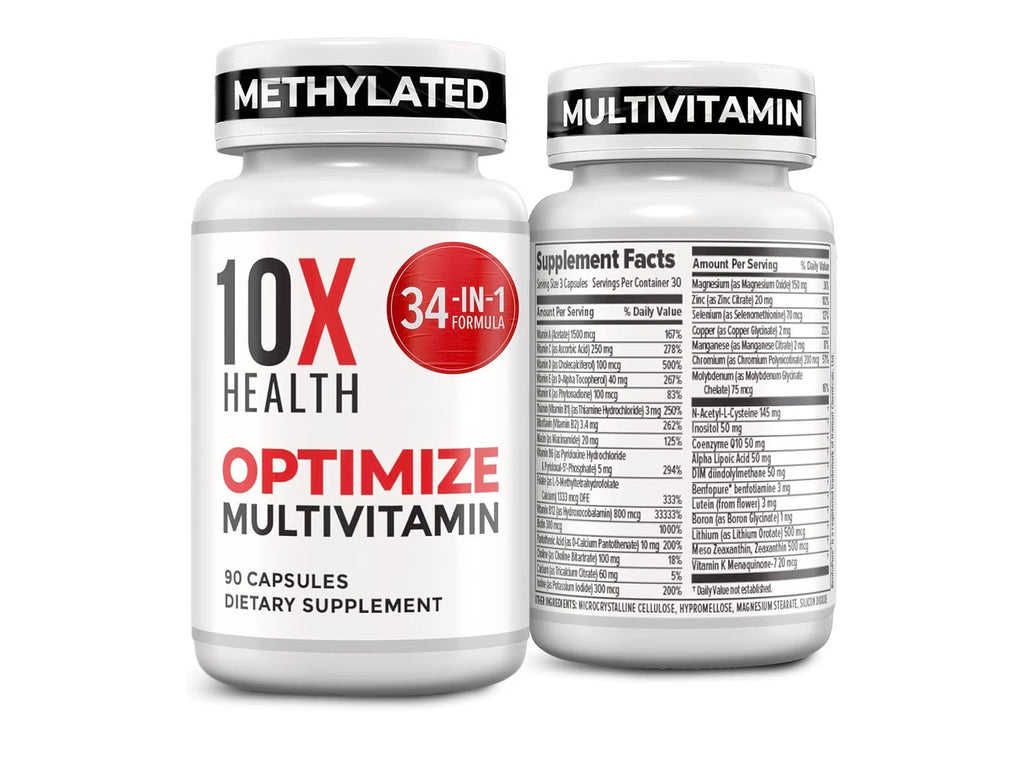 10X Health Optimize Methylated Multivitamin | 5-MTHF Folate + B Vitamins | 90 Capsules