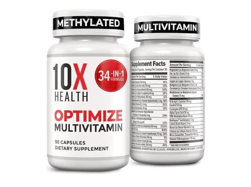 10X Health Optimize Methylated Multivitamin | 5-MTHF Folate + B Vitamins | 90 Capsules