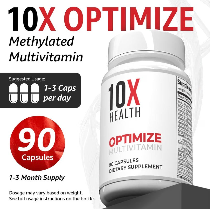 10X Health Optimize Methylated Multivitamin | 5-MTHF Folate + B Vitamins | 90 Capsules
