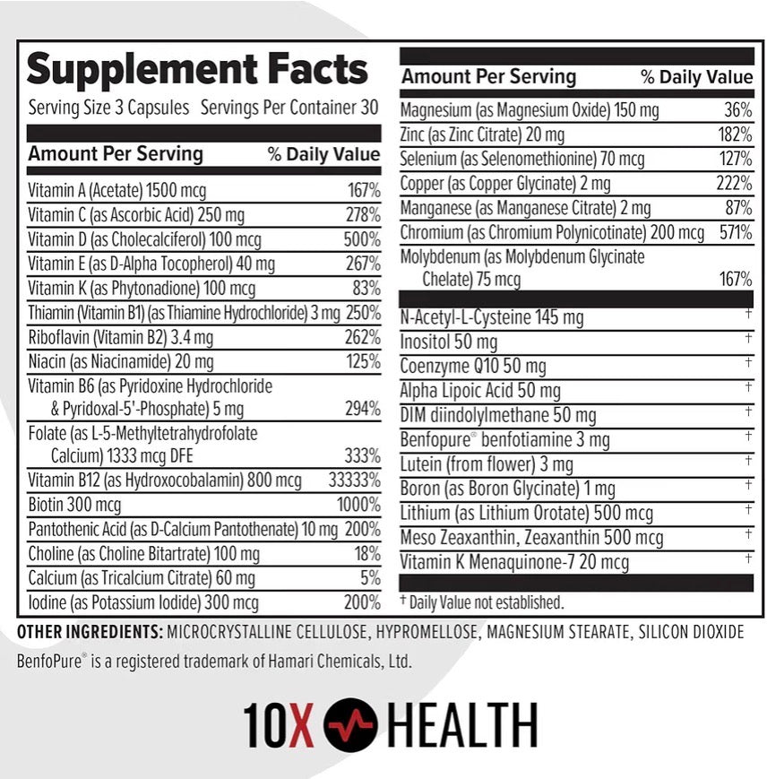 10X Health Optimize Methylated Multivitamin | 5-MTHF Folate + B Vitamins | 90 Capsules