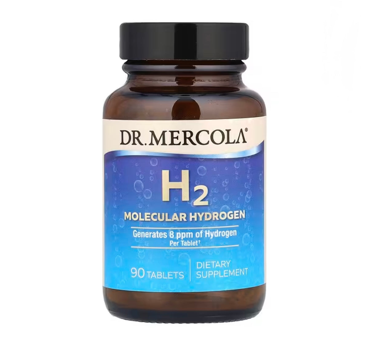 Dr. Mercola H2 Molecular Hydrogen supplement bottle on a white background
