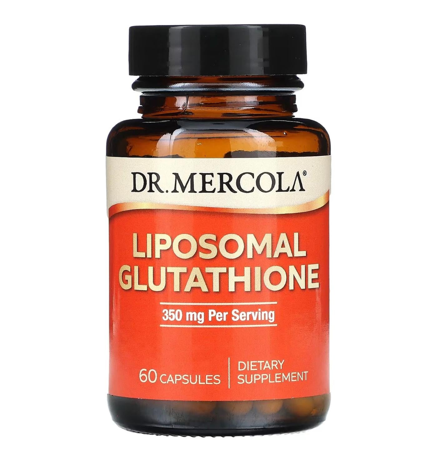 Dr. Mercola Liposomal Glutathione supplement bottle on a white background
