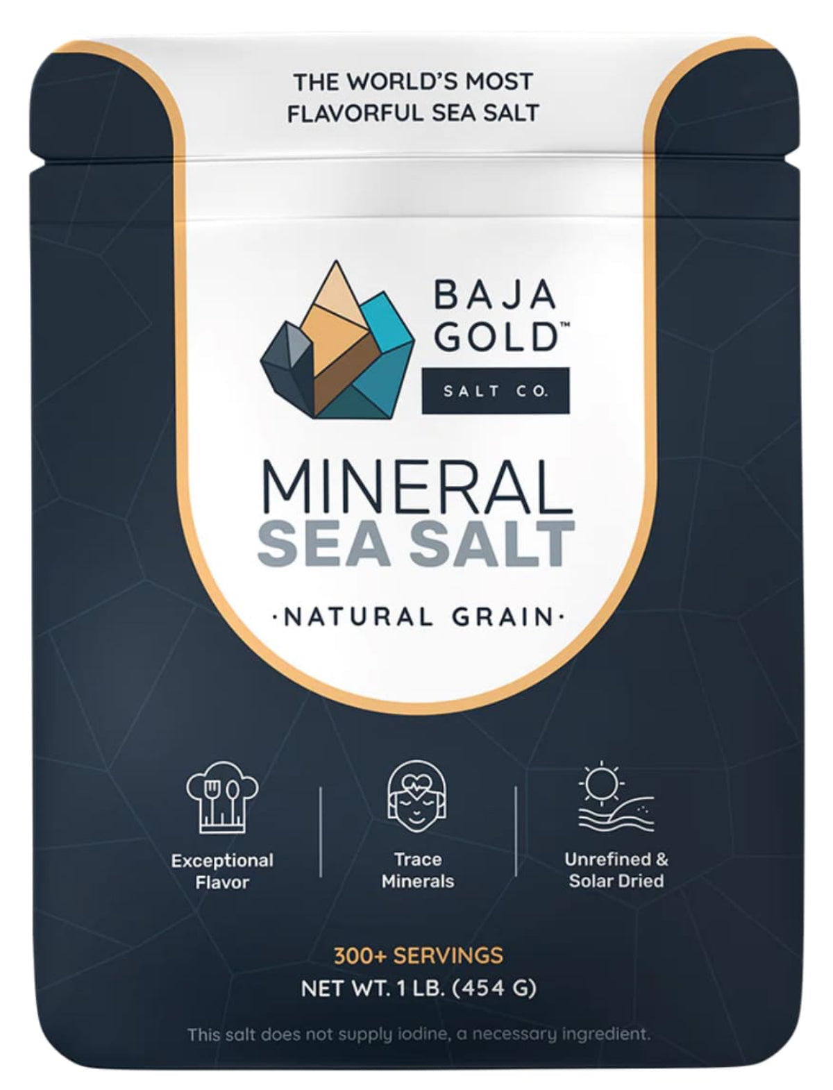 Baja Gold Mineral Sea Salt packaging with blue and white design