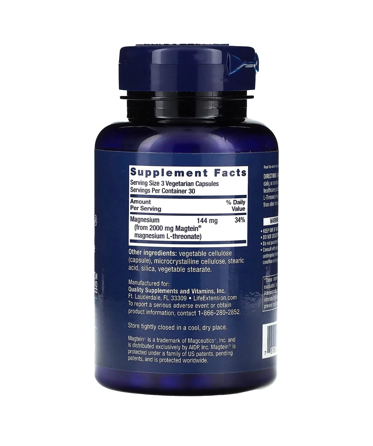 Blue supplement bottle with label on a white background