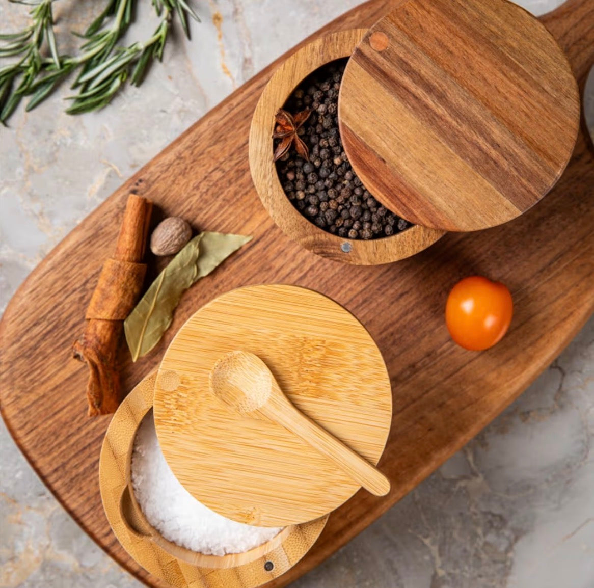 Salt Cellar Bamboo With Spoon And Magnetic Swivel Lid Perfect For Storing You Baja