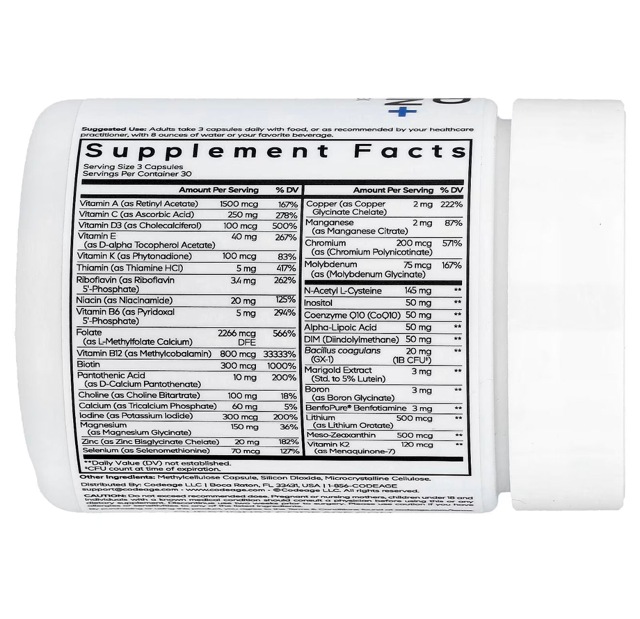 Supplement facts label on a white background