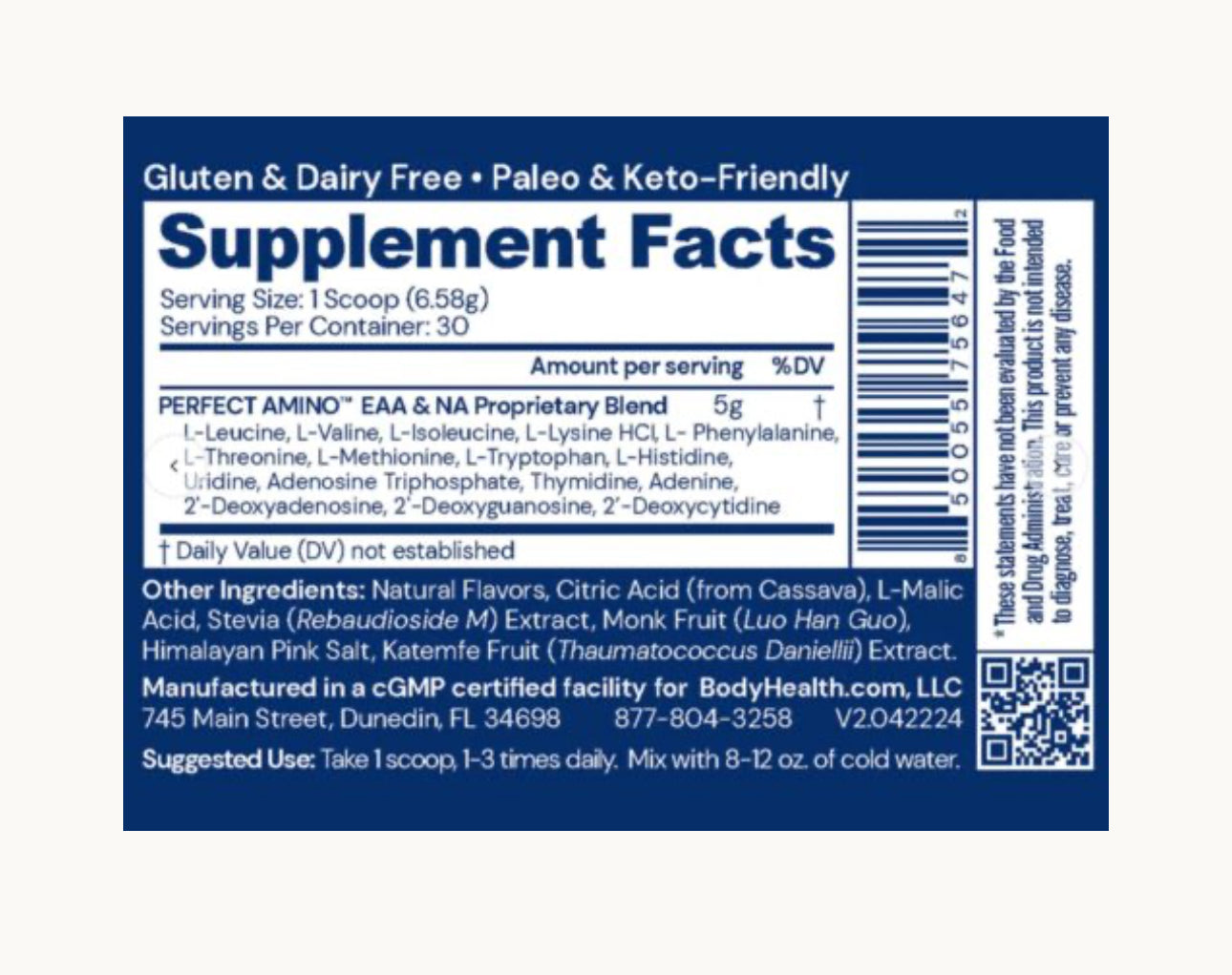 Supplement facts label with blue border on a white background