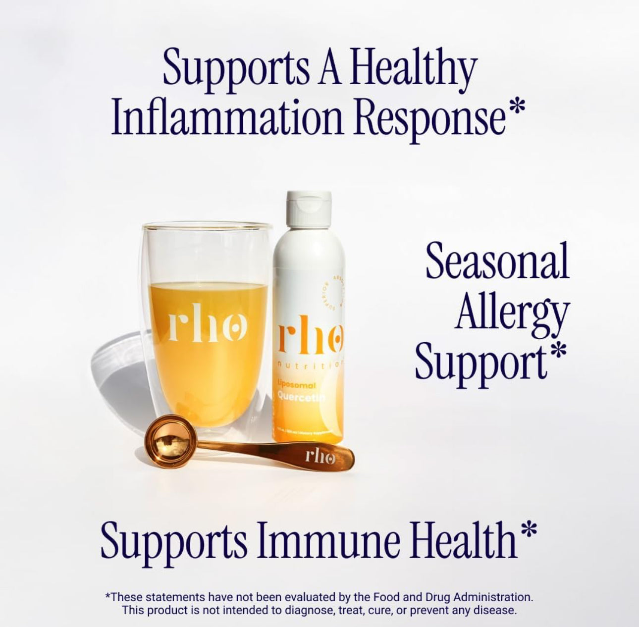 rhe product with glass and spoon on a white background, promoting seasonal allergy support and immune health.