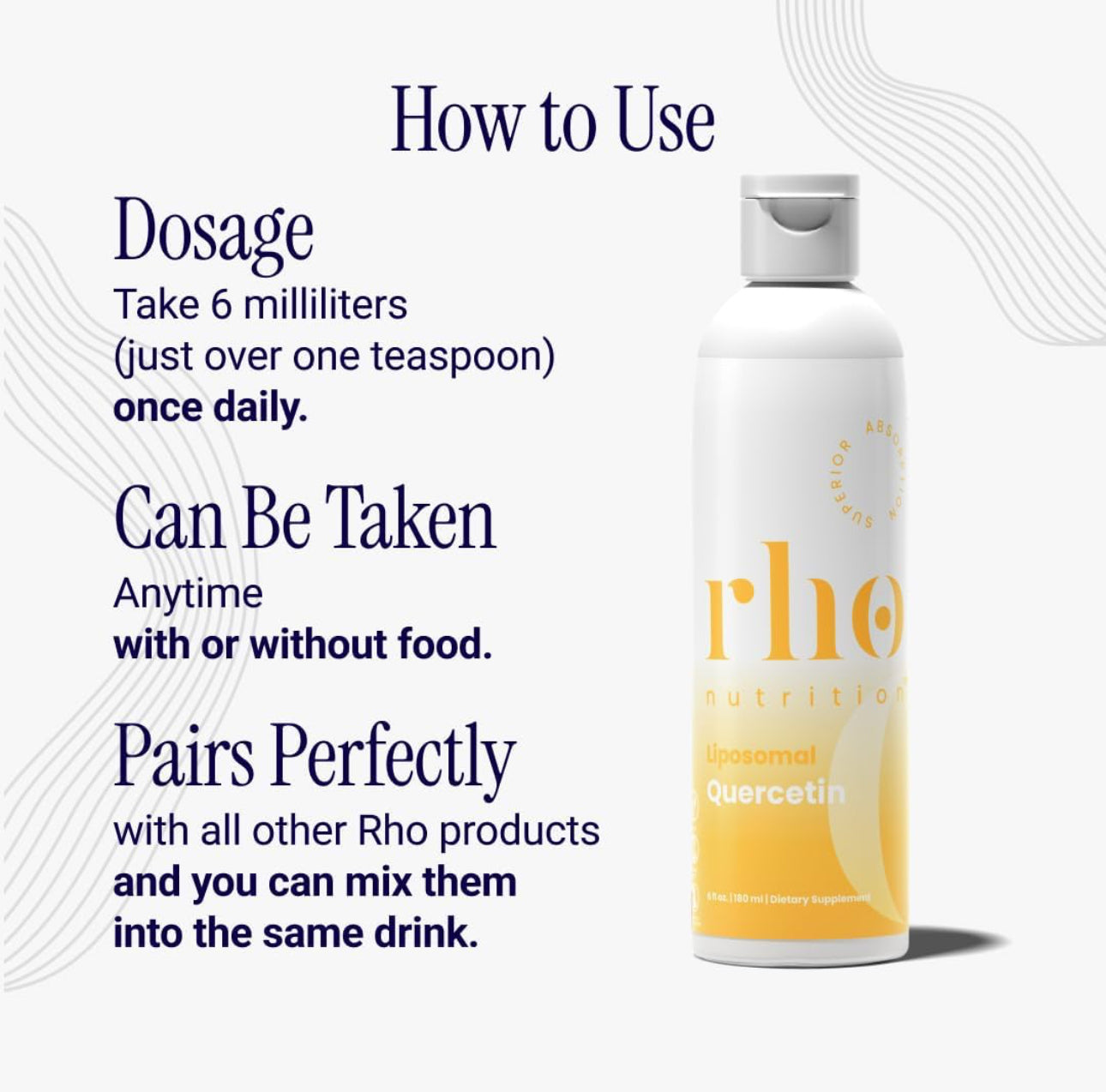 Rho Nutrition bottle with dosage instructions on a white background