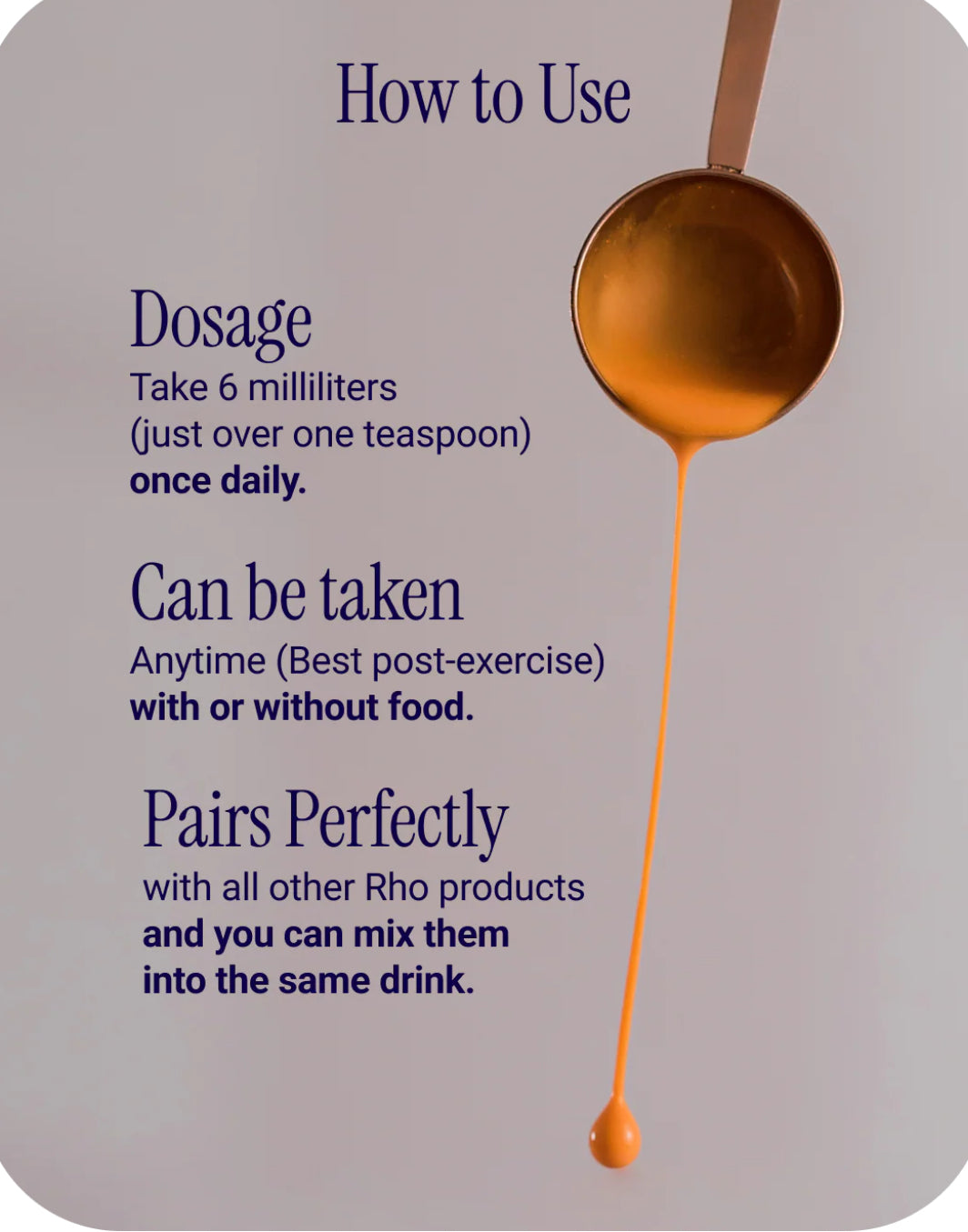 Instructions for using a product with a spoon and liquid droplet on a gray background