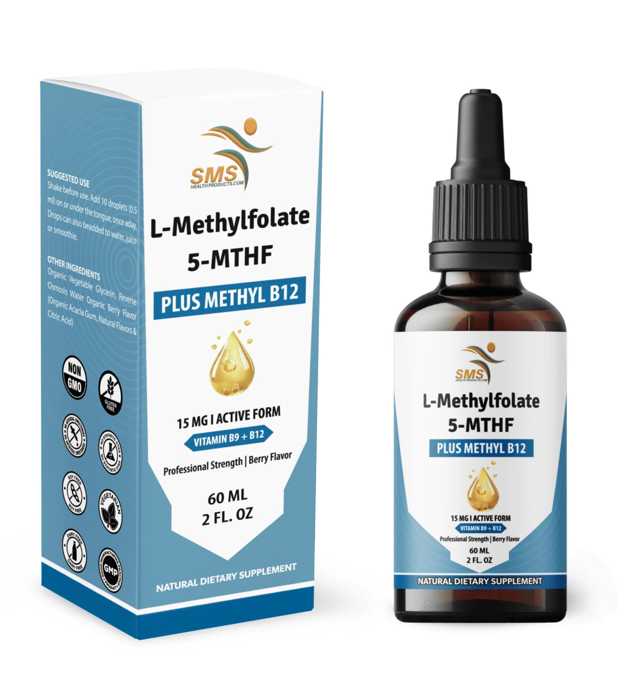 L-Methylfolate supplement bottle and packaging on a white background