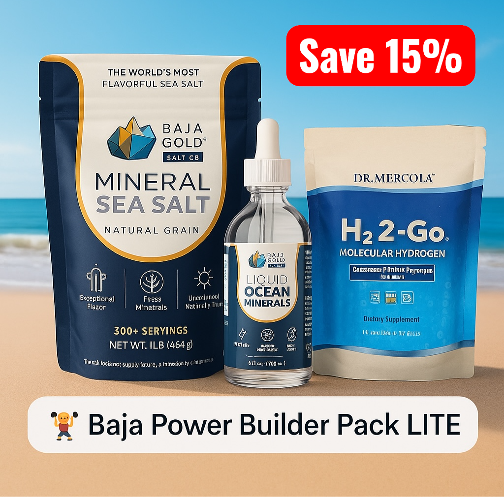 Three health and wellness products on a beach background with promotional text.