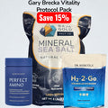 Baja Gold Mineral Sea Salt package with BodyHealth Perfect Amino and Dr. Mercola H2-2-Go on a light gray background.