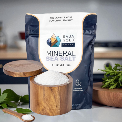 Baja Gold Mineral Sea Salt & Acacia Wood Salt Cellar Gift Set